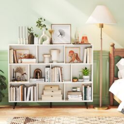 Gymax 10-Cube Freestanding Bookcase 140 CM Mid Century Storage Organizer in White - thumbnail 9