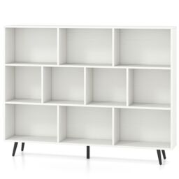 Gymax 10-Cube Freestanding Bookcase 140 CM Mid Century Storage Organizer in White - thumbnail 2