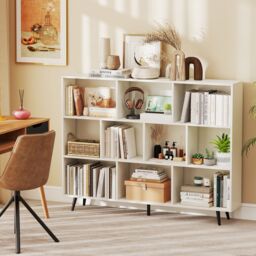 Gymax 10-Cube Freestanding Bookcase 140 CM Mid Century Storage Organizer in White - thumbnail 7