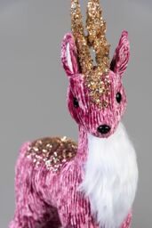 Shatchi 35cm Burgundy Reindeer - Christmas Figurine in Pink - thumbnail 2