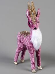 Shatchi 35cm Burgundy Reindeer - Christmas Figurine in Pink - thumbnail 1