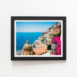 "Warren Reed - Designer Positano With Flowers, Italy Framed Art Print in Black - Size: W12"" x H16""" - thumbnail 1