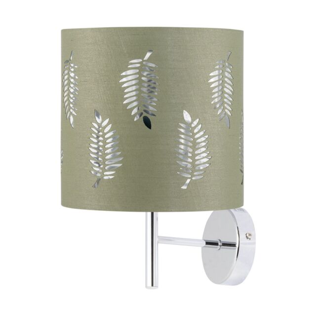 First Choice Lighting Brea - Chrome Wall Light with Sage Green Fern Shade in Silver - image 1