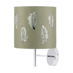 First Choice Lighting Brea - Chrome Wall Light with Sage Green Fern Shade in Silver