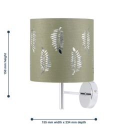 First Choice Lighting Brea - Chrome Wall Light with Sage Green Fern Shade in Silver - thumbnail 5