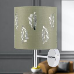 First Choice Lighting Brea - Chrome Wall Light with Sage Green Fern Shade in Silver - thumbnail 4
