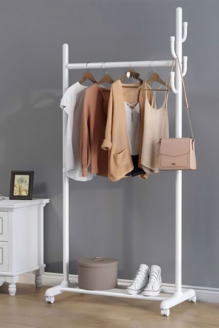 Living and Home Rolling Garment Hanging Clothes Coat Rack on Wheels in White - image 1