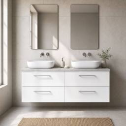 Balterley Level 1200mm Wall Hung 4 Drawer Unit & Laminate Worktop - Gloss White - thumbnail 6