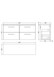 Balterley Level 1200mm Wall Hung 4 Drawer Unit & Laminate Worktop - Gloss White - thumbnail 3