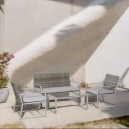 FURNOS Set of 4 PE Rattan Garden Bistro Furniture Set Grey - thumbnail 1
