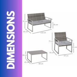 FURNOS Set of 4 PE Rattan Garden Bistro Furniture Set Grey - thumbnail 6