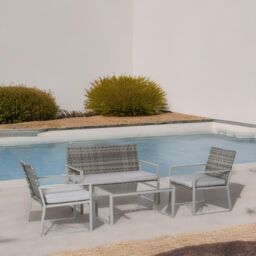FURNOS Set of 4 PE Rattan Garden Bistro Furniture Set Grey - thumbnail 5