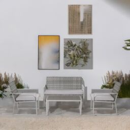 FURNOS Set of 4 PE Rattan Garden Bistro Furniture Set Grey - thumbnail 2