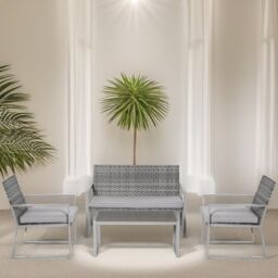 FURNOS Set of 4 PE Rattan Garden Bistro Furniture Set Grey - thumbnail 4