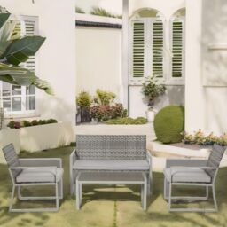 FURNOS Set of 4 PE Rattan Garden Bistro Furniture Set Grey - thumbnail 3