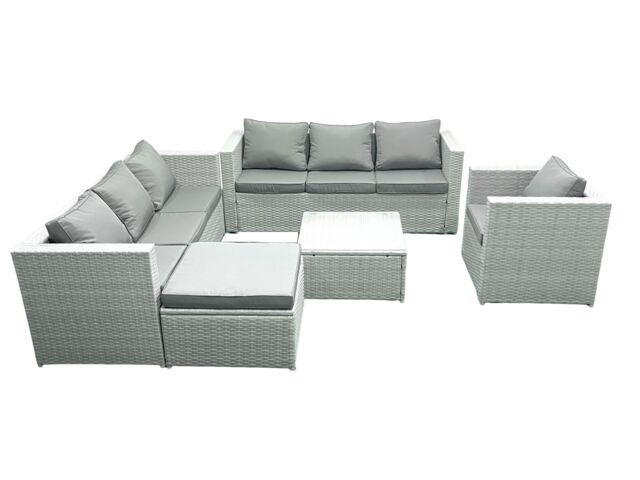Fimous Wicker PE Rattan Sofa Garden Furniture Set with Armchair Square Coffee Table Big Footstool Light Grey Mixed - image 1