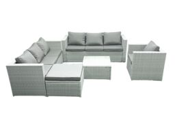 Fimous Wicker PE Rattan Sofa Garden Furniture Set with Armchair Square Coffee Table Big Footstool Light Grey Mixed - thumbnail 2
