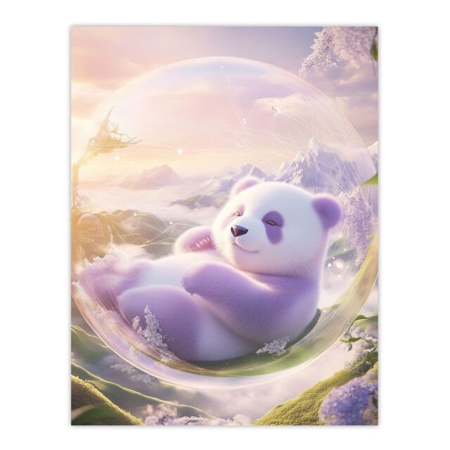"Artery8 Purple Baby Panda Bear in Bubble Fantasy Art Wall Art Print - Size: W24"" x H32""" - image 1