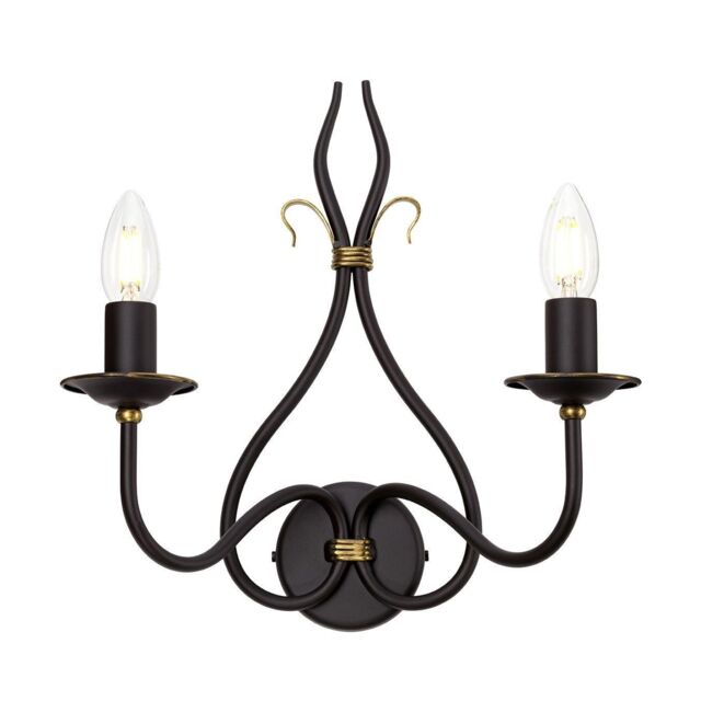 Netlighting Windermere 2 Light Indoor Candle Wall Light Gold Rust E14 in Brown