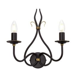 Netlighting Windermere 2 Light Indoor Candle Wall Light Gold Rust E14 in Brown
