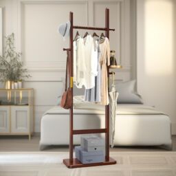 FURNOS 180CM Tall Wooden Coat Stand With 5 Hooks in Brown - thumbnail 2