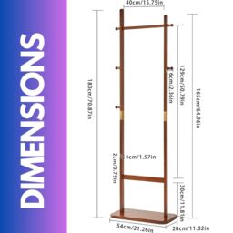 FURNOS 180CM Tall Wooden Coat Stand With 5 Hooks in Brown - thumbnail 6