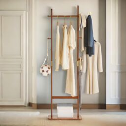 FURNOS 180CM Tall Wooden Coat Stand With 5 Hooks in Brown - thumbnail 4