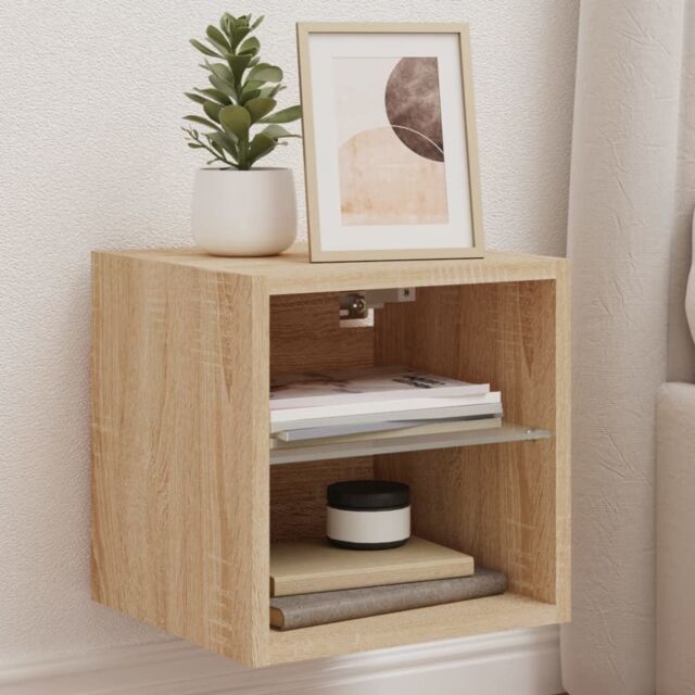 Berkfield Home TV Wall Cabinet with LED Lights Sonoma Oak 30x28.5x30 cm in Brown - image 1