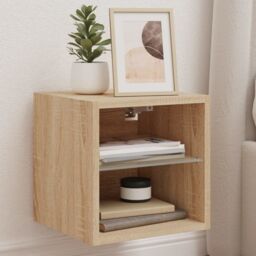 Berkfield Home TV Wall Cabinet with LED Lights Sonoma Oak 30x28.5x30 cm in Brown - thumbnail 1