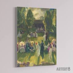"Artery8 George Bellows Tennis at Newport Painting Detail Canvas Wall Art Print in Green - Size: W12"" x H16""" - thumbnail 2
