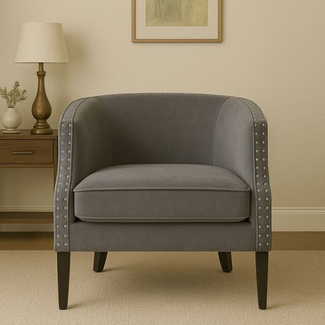 Orsina Larissa Velvet Studded Chair in Grey - image 1