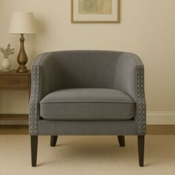 Orsina Larissa Velvet Studded Chair in Grey - thumbnail 1