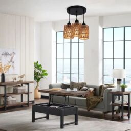 Garwarm 3 - Light Rattan Farmhouse Cluster Pendant Light in Natural - thumbnail 4