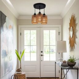 Garwarm 3 - Light Rattan Farmhouse Cluster Pendant Light in Natural - thumbnail 2
