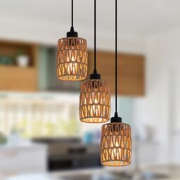 Garwarm 3 - Light Rattan Farmhouse Cluster Pendant Light in Natural - thumbnail 1