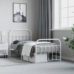 Berkfield Home Metal Bed Frame with Headboard & Footboard White 90x190 cm Single - thumbnail 4