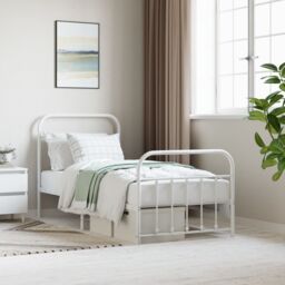 Berkfield Home Metal Bed Frame with Headboard & Footboard White 90x190 cm Single - thumbnail 1