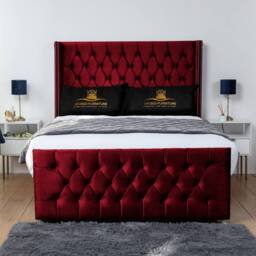 UK Bed Furniture Emily Wingback Divan Bed with 2 Foot End Drawers & 54 Inch Headboard in Maroon - Size: Super King - thumbnail 2