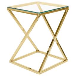 Wyld and Coco Living Glam Geometric Side Table Gold Steel Tempered Glass - thumbnail 2