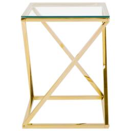 Wyld and Coco Living Glam Geometric Side Table Gold Steel Tempered Glass - thumbnail 3