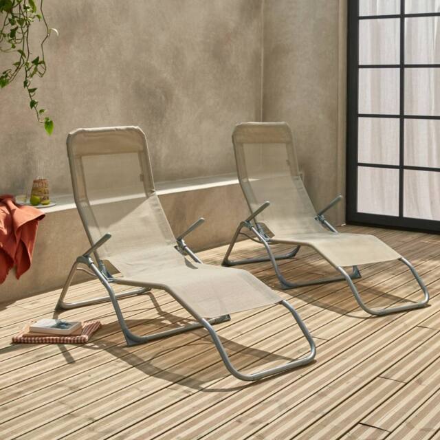 sweeek Pair Of Textilene Sun Loungers With 2 Reclining Positions in Brown - image 1