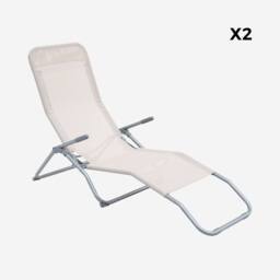 sweeek Pair Of Textilene Sun Loungers With 2 Reclining Positions in Brown - thumbnail 2