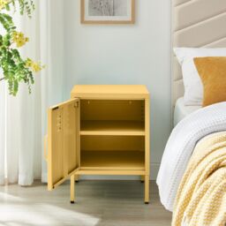 FurnitureboxUK Teksi 1 Door Mustard Yellow Metal Locker Bedside Table - thumbnail 3