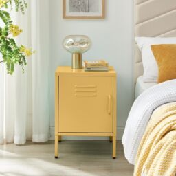 FurnitureboxUK Teksi 1 Door Mustard Yellow Metal Locker Bedside Table - thumbnail 2