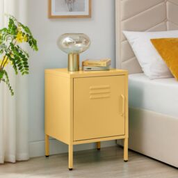 FurnitureboxUK Teksi 1 Door Mustard Yellow Metal Locker Bedside Table - thumbnail 1