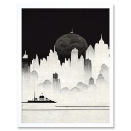 "Artery8 Wall Art Print Futuristic Cityscape Ukiyo-e Flat Art Framed in White - Size: W12"" x H16""" - thumbnail 1