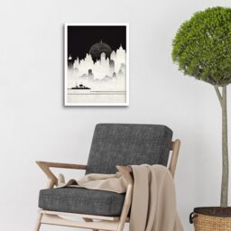 "Artery8 Wall Art Print Futuristic Cityscape Ukiyo-e Flat Art Framed in White - Size: W12"" x H16""" - thumbnail 2
