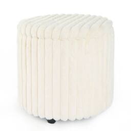 OHS Ribbed Faux Fur Ottoman Storage Box with Lid Folding Footstool Tub in Cream - thumbnail 5