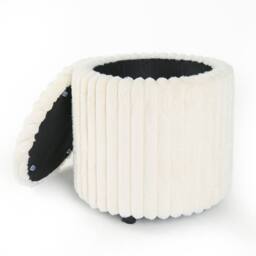 OHS Ribbed Faux Fur Ottoman Storage Box with Lid Folding Footstool Tub in Cream - thumbnail 6