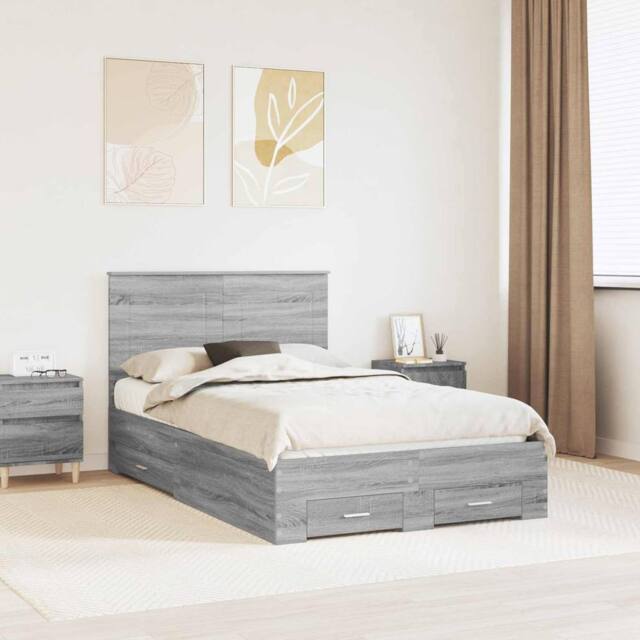 Berkfield Home Bed Frame with Drawer Grey Sonoma 135 x 190 cm Engineered Wood - image 1